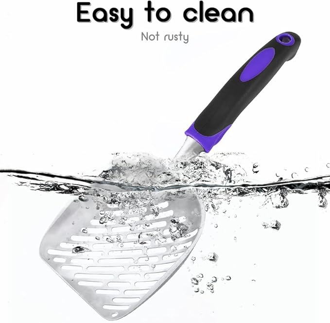 Cat Litter Scoop-Metal Cat Scooper-Long Handle Scoop,Cat Scooper-Poop Sifting-Mesh Shovel-Suitable for Cat Litter Box (Purple)-Mewly Pet