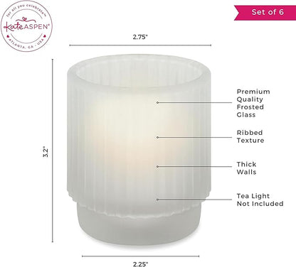 Kate Aspen Vintage Fluted Frosted Glass Tealight Votive Candle Holders, Rustic Decor, Boho Decorations, Shelf Decoration, Classic Look | Perfect Hostess Gift | (Pack of 36)