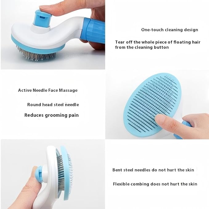 Cat Hair Brush, Cat Brush for Shedding with Metal Comb, Self Cleaning Pet Hair Brush with Release Button - Skin Friendly Deshedding Grooming Brush for Short and Long Haired Cats-Mewly Pet