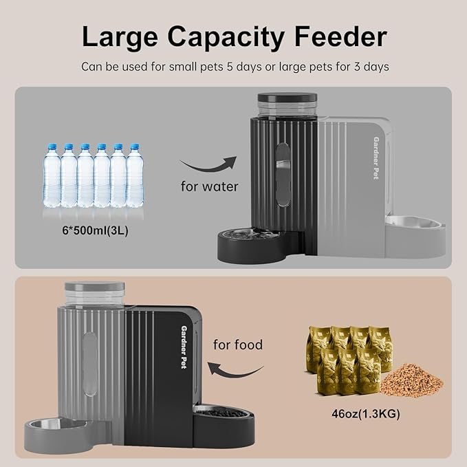 Gardner Pet Automatic Gravity Cat Food Feeder and Water Dispenser Stainless Steel Two-in-One Set Large Capacity Dispenser for Pets Dogs, Puppies, Kittens-Mewly Pet