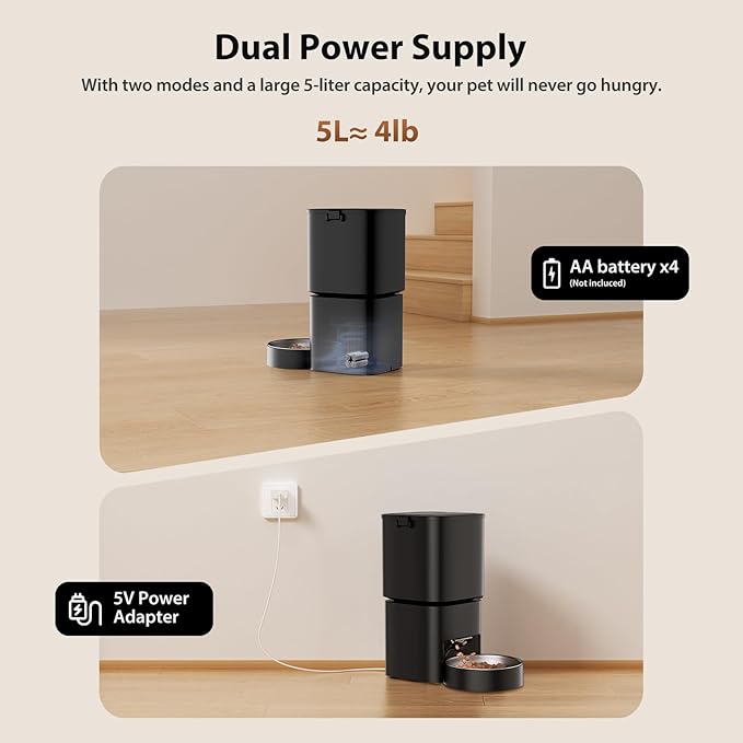 Automatic Cat Feeder, 5L/21 Cup Timed Automatic Pet Feeder, Dual Power Auto Dog Feeders, Pet Dry Food Dispenser for Cats & Small Dogs, 1-10 Meal Programmable 1-15 Portion Control Cat Feeder(Not WiFi)-Mewly Pet