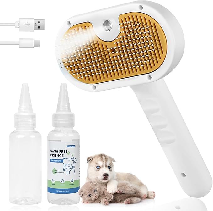 4-in-1 Pet Steam Brush for Dog & cat brush for shedding，Spray Hair Removal Comb with Waterless Shampoo–Self-Cleaning Pet Grooming Tool for Shedding, Anti-Static & Skin-Friendly Design-Mewly Pet