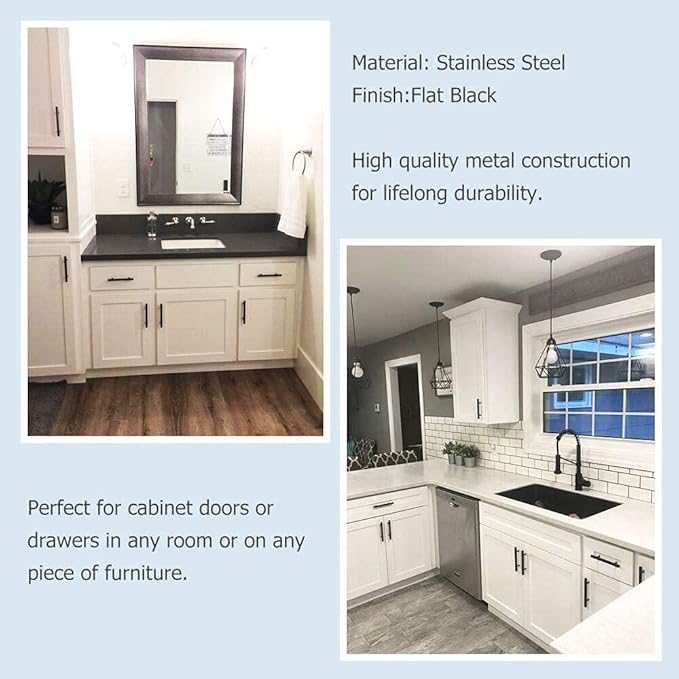 homdiy Black Drawer Pulls Cabinet Handles 10Pack - HD201BK Cabinet Door Handles 4-1/2 in Hole Centers Cabinet Hardware Modern Cabinet Pulls for Kitchen Cabintes