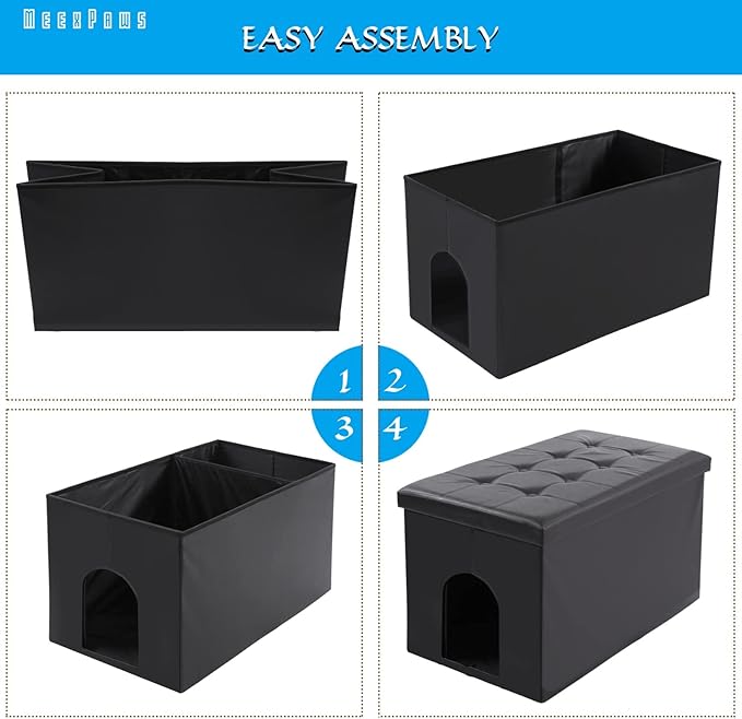 MEEXPAWS Cat Litter Box Enclosure Furniture Hidden, Cat Washroom Bench Storage Cabinet |Large 25.6'' x 17.7'' x 17.7''| Dog Proof | Waterproof Inside/Easy Clean | Easy Assembly | Odor Control(Black)-Mewly Pet