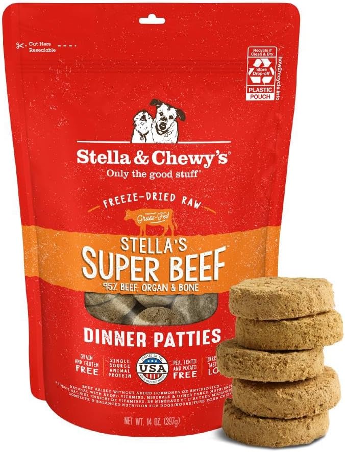 Stella & Chewy's Freeze-Dried Raw Dinner Patties - Beef Recipe - High Protein Grain-Free Puppy & Dog Food - Perfect For Picky Eaters - 14 oz-Mewly Pet