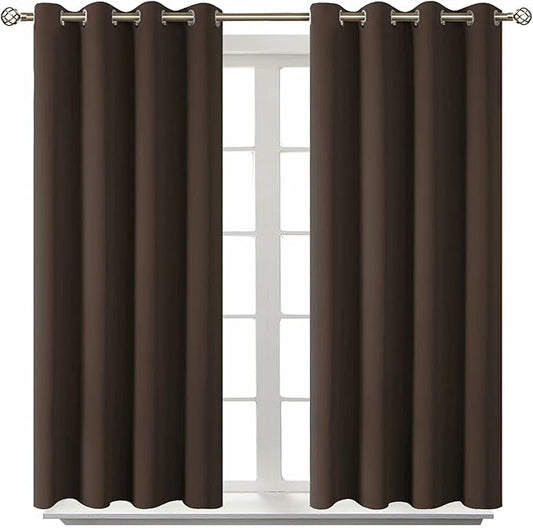 BGment Blackout Curtains for Living Room - Grommet Thermal Insulated Room Darkening Curtains for Bedroom, 2 Panels of 52 x 45 Inch, Brown