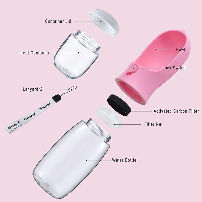 Dog Water Bottle with Food Container, Travel Puppy Water Bowl, Portable Pet Dispenser, Dog Stuff Accessories Items, Puppy Essentials Necessities for Yorkie Chihuahua Cat Walking and Hiking-Mewly Pet