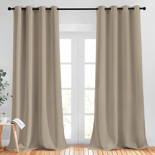 NICETOWN Blackout 102 inch Curtains for Living Room, Grommet Thermal Insulated Room Darkening Curtains for Bedroom/Living Room, 2 Panels, W52 x L102, Taupe