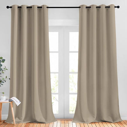 NICETOWN Taupe Curtain Panels - (52 inches by 120 Inch, Black, Set of 2) Home Decoration Thermal Insulated Solid Grommet Blackout Curtains/Drapes for Hall/Dining Room