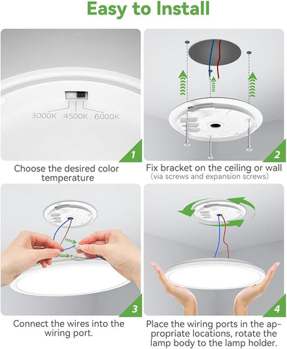 Zemty 4Pack 12 Inch LED Flush Mount Light, 28W 3200lm Super Slim Ceiling Light Fixtures, 3000K/4500K/6000K Selectable Ceiling Lamp for Bedroom, Bathroom, Kitchen, Living Room (White)