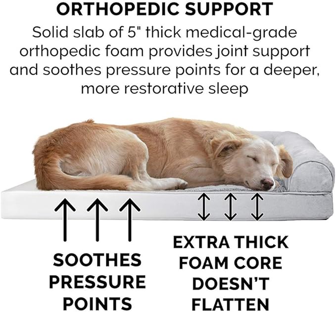 Furhaven Orthopedic Dog Bed for Large Dogs w/ Removable Bolsters & Washable Cover, For Dogs Up to 125 lbs - Plush & Suede Sofa - Gray, Jumbo Plus/XXL-Mewly Pet