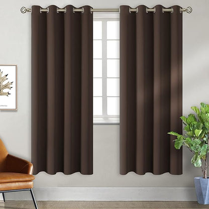 BGment Brown Blackout Curtains 72 Inch Length 2 Panels Set, Grommet Thermal Insulated Room Darkening Curtains for Bedroom, Each 46 x 72 Inch