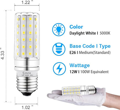 LED Light Bulb 100w Equivalent 1200 Lumen 5000K Cool Daylight White 12W Super Bright LED Bulb E26 Base Non-Dimmable Ceiling Fan Light Bulbs for Home Indoor LED Corn Light Bulb Pack of 4
