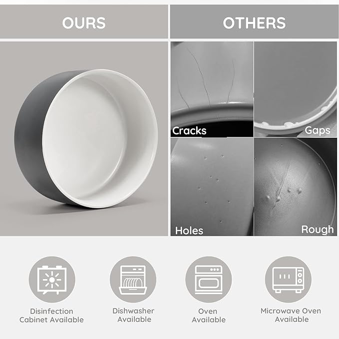 SPUNKYJUNKY Ceramic Dog and Cat Bowl Set with Wooden Stand, Modern Cute Weighted Food Water Set for Small Size Dogs (13.5OZ) & Medium Sized Dogs (28.7OZ) & Cats (3.6 Cups, 2 × White-Grey)-Mewly Pet