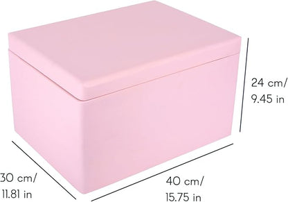 Large Pink Wooden Box Storage with Hinged Lid | 15.8 x 11.8 x 9.44 inches (+-0.5) | Gift Box Storage Document | Wood Keepsake Chest Product NOT Intended for 15 Years OR Below