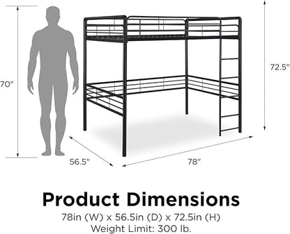 DHP Full Metal Loft Bed with Ladder, Space-Saving Design, Black, Full