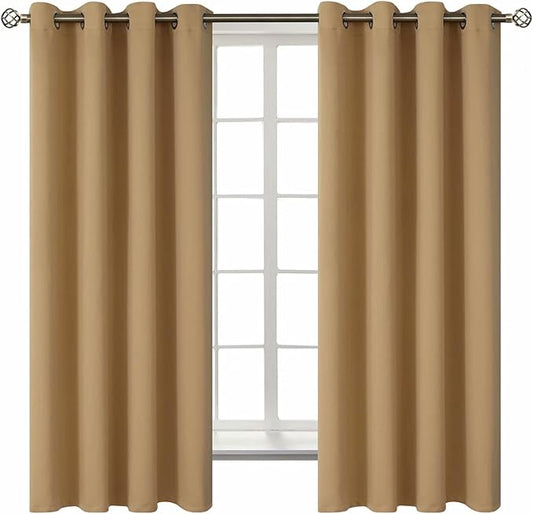 BGment Blackout Curtains for Living Room - Grommet Thermal Insulated Room Darkening Curtains for Bedroom, 2 Panels of 52 x 63 Inch, Khaki