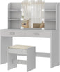 usikey Vanity Desk, Makeup Vanity Table with 10 LED Light Bulbs, Vanity Table, Vanity Desk Set with 2 Drawers, 6 Storage Shelves & Cushioned Stool for Women Girls, Bedroom, Grey