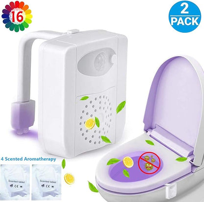 ZEZHOU Toilet Light 2 Pack - 16 Color LED Toilet Bowl Light Motion Activated Light Sensor Bathroom Night Light, Unique Cool Funny Gadgets Gifts Idea for Men Boy Teen Kids Dad