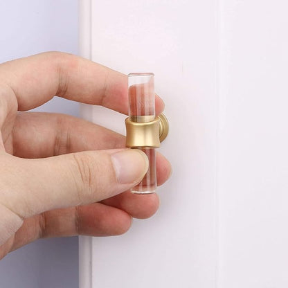 LONTAN 6 Pack Acrylic Kitchen Cabinet Knobs Gold Drawer Knobs Modern T Bar Clear Cabinet Door Handles White Kitchen Hardware for Dresser Bathroom,Zinc Alloy Base