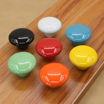 HUAMULAN 15PCS Glossy Ceramic Knobs Button Round Mushroom Cabinet Dresser Vintage Pulls Door Handles Cupboard Wardrobe Drawer, Dia. 1.5 inch 38mm, Mixed Color