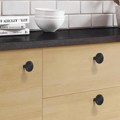 20 Pack Kitchen Cabinet Knobs Round Sunflower Dresser Knob Modern Drawer Hardware Cupboard Handles Furniture Knob for Bathroom Single Hole Knobs for Wardrobe Matte Black TYH-MB-K20