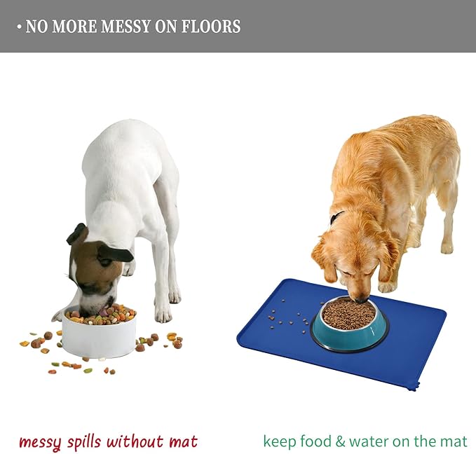 Waterproof Pet Feeding Mat with High Raised Edges, Heavier and Thicker Placemats for Cat Dog Water Bowl with BPA Free, Dogs Cats Food Mats for Messy Drinkers to Prevent Spill and Protect Floors-Mewly Pet