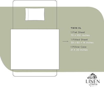 Linen Home 100% Cotton Percale Sheets Twin XL Size, Sage, Deep Pocket, 3 Pieces Set - 1 Flat, 1 Deep Pocket Fitted Sheet and 1 Pillowcase, Crisp Cool and Strong Bed Linen