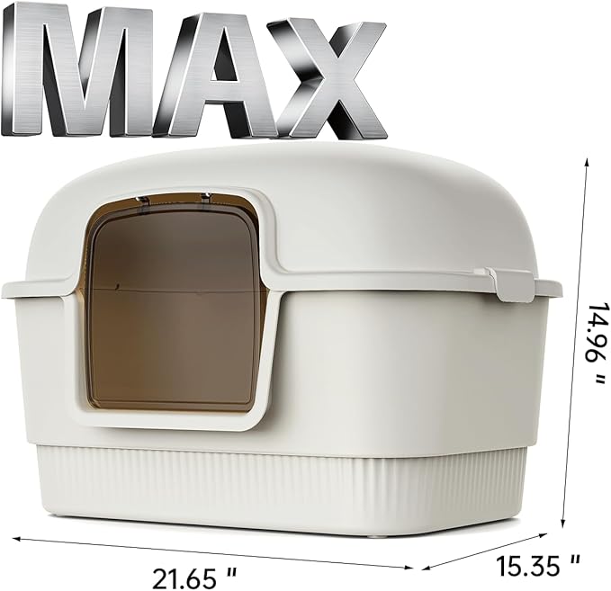 Cat Litter Box with Litter Mat and Scoop,High Wall Enclosed Cat Litter Boxes for Anti-Leakage, Covered Kitty Litter Box with Handle and Buckles for Portability and Privacy, Odor Control (White)-Mewly Pet