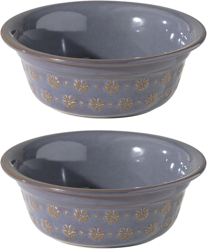 5.5inch Ceramic Set of 2 Dog and Cat Bowls, 2pcs Basic Food and Water Dishes for Puppy, Kitty, Wide Opening Rounded Edge (2 Bowls, Reactived Glaze -Grey)-Mewly Pet