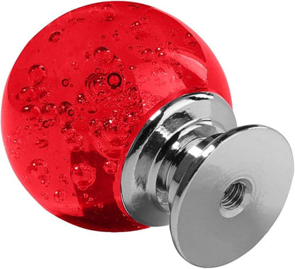12 Pcs 30mm Round Shape Bubble Crystal Glass Cabinet Knobs with Screws Drawer Knob Pull Handle Used for Kitchen, Dresser, Door, Cupboard (Dark Red)