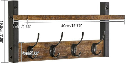 YMYNY Coat Rack Shelf Wall Mounted, Coat Hooks Set of 2, Entryway Coat Hanger with 8 Hooks, 31.5" Wall Floating Shelf with Hat Rack, for Kitchen, Bedroom, Bathroom, Rustic Brown UHWS001H-2