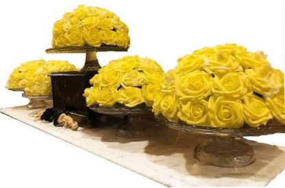 Yellow Artificial Flowers Fake Roses 50 PCS with Stem, Flower Heads Fake Rose for Crafts Bouquets for DIY Wedding Decorations Centerpieces Arrangements Party Home Garden Decor