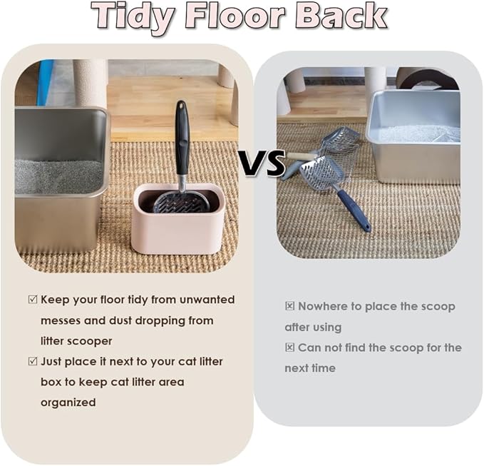 Full Metal Cat Litter Scoop with Holder – Heavy Duty Litter Scooper & Speed Sifter – Aluminum Cat Poop Scooper Captures All Clumps – Washable Stand for Easy Cleaning-Mewly Pet