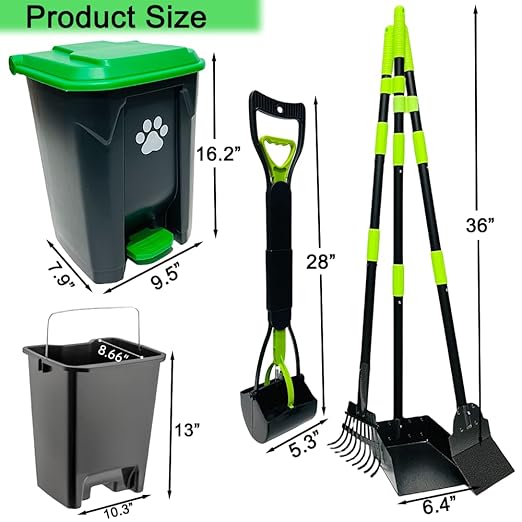 20L/5Gallon Dog Poop Trash Can Outside with Pooper Scooper & 50 Waste Bags- Outdoor Dog Poop Trash Can with Lid, Foot Pedal and Removable Inner Bin Waterproof and Odor Control-Mewly Pet