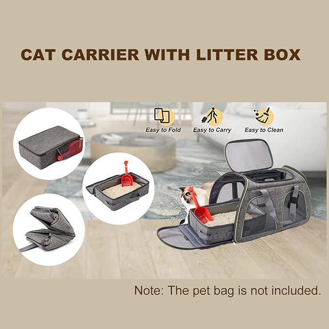 Cat Travel Litter Box, Portable Collapsible Litter Box with Lid, Small Pet Litter Box Leak Proof Litter Carrier for Cat (Square)-Mewly Pet