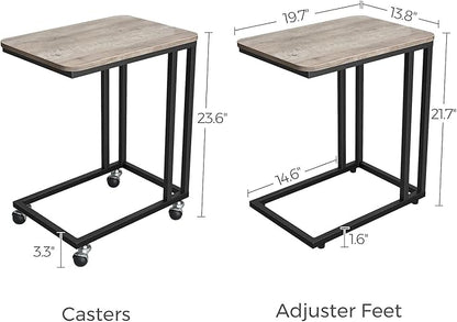 VASAGLE End Table, C Shaped TV Tray with Metal Frame Rolling Casters, Industrial Side Table for Living Room Bedroom, 19.7 x 13.8 x 23.6 Inches, Greige and Black