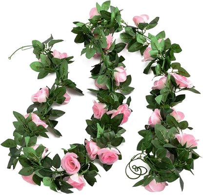 5Pcs(41FT) Flower Garland Artificial Rose Vine Garland Artificial Flowers for Wedding Party Arch Garden Floral Garlands Decor (Pink and Greenery)