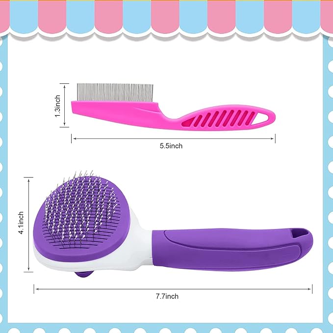 Cat Brush for Shedding, Cat Hair Brush with Release Button for Indoor Cats Dogs Self Cleaning Grooming(Purple)-Mewly Pet