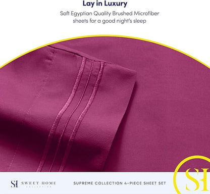 California King Sheet Sets - Breathable Luxury Sheets with Full Elastic & Secure Corner Straps Built In - 1800 Supreme Collection Cal King Deep Pocket Bedding Set, Sheet Set, California King, Berry