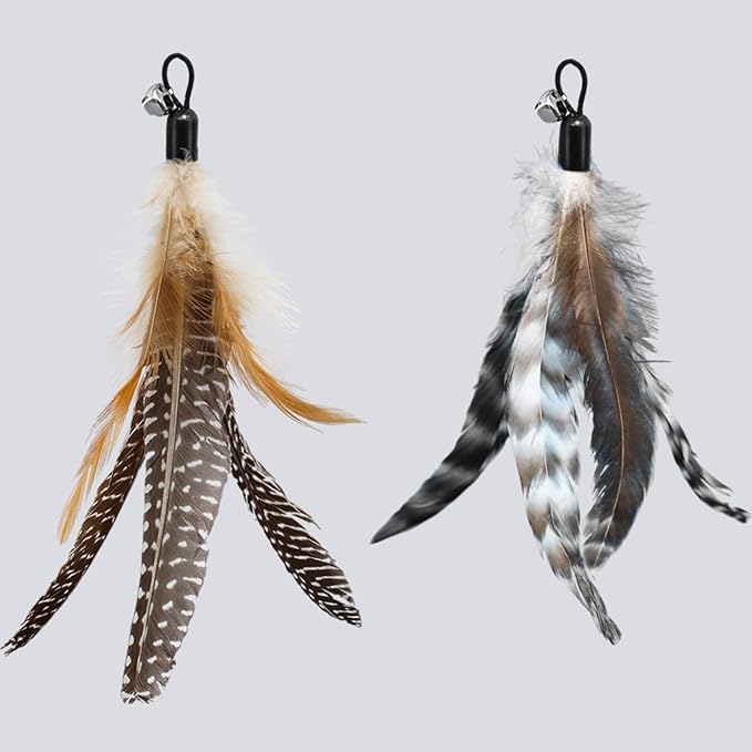 ROSAUI Cat Toy Refill Set – 6 Replacement Attachments for Teaser Wands, Includes 5 Feather Heads & 1 Lifelike Bird, Bell-Equipped, Interactive Accessories for Indoor Cats-Mewly Pet