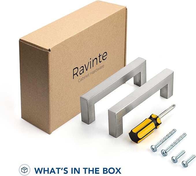 Ravinte 30 Pack Brushed Nickel Kitchen Cabinet Handles 3-3/4 Inch Cabinet Pulls Square Kitchen Hardware for Cabinet Drawer Pulls Drawer Handles Come with Screwdriver