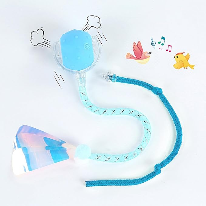 Interactive Cat Toys Ball for Indoor Cats, Automatic Agile Rolling Cat Ball with Elastic Mesh Tail, Bird Chirping & Motion Activated, 2 Tail Accessories, Kitten Toy for Bored (Blue)-Mewly Pet