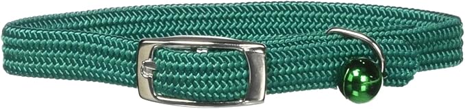 Kool Kat Elastic Cat Safety Collar with Bell, Green, 10"-Mewly Pet