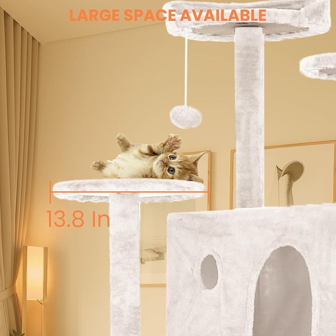 54.7 inches Cat Tower for Indoor Cats, Multi-Level Cat Condos with Scratching Posts, Hanging Toys, Beige-Mewly Pet