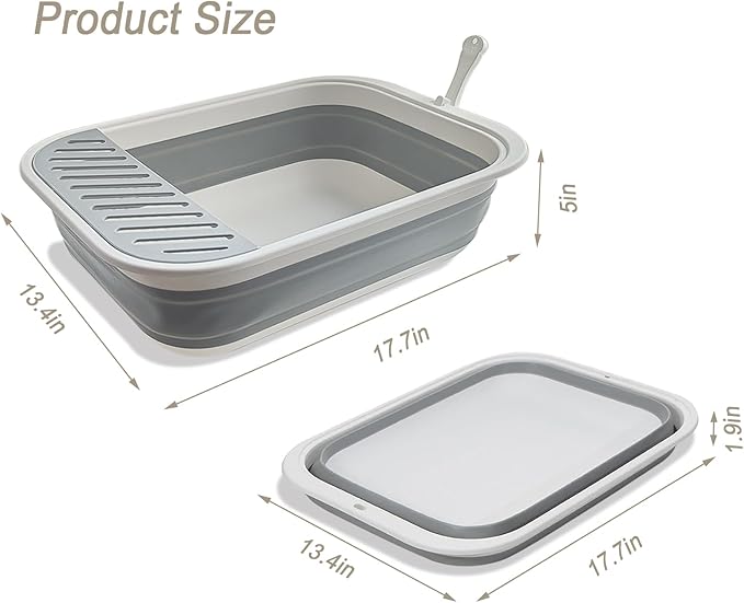 Senior Cat Litter Boxes, Collapsible Open Low Entry Cat Litter Pan with Scoop Travel Kitten Potty Pan Foldable Pet Toilet for Sick Disabled Older Elderly Cats Pink 20.9x15.7x5.7 inch-Mewly Pet