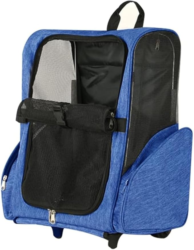 Pet Trolley Bag Cat Dog Travel Bag Portable & Breathable Pet Carrier Backpack - Lightweight Dual-Shoulder Design for Easy Travel with Your Beloved Companion Scalable Pull Rod pet Bag (Blue)-Mewly Pet