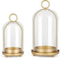 Versatile Metal Candle Holder Set with Handmade Glass Dome,Antique Brass Pillar Candle Stand, 5.2" & 4.1" Wide for Tabletop or Hanging, Industrial & Farmhouse Decor