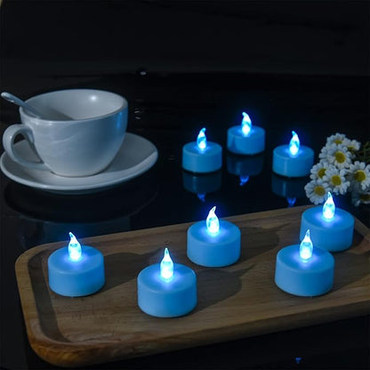 LED Tea Lights Candles- 100PACK Blue Flameless Candles Realistic and Bright Flickering Long Lasting 200Hours for Holiday Celebration,Party,Home Decoration,Battery Operated