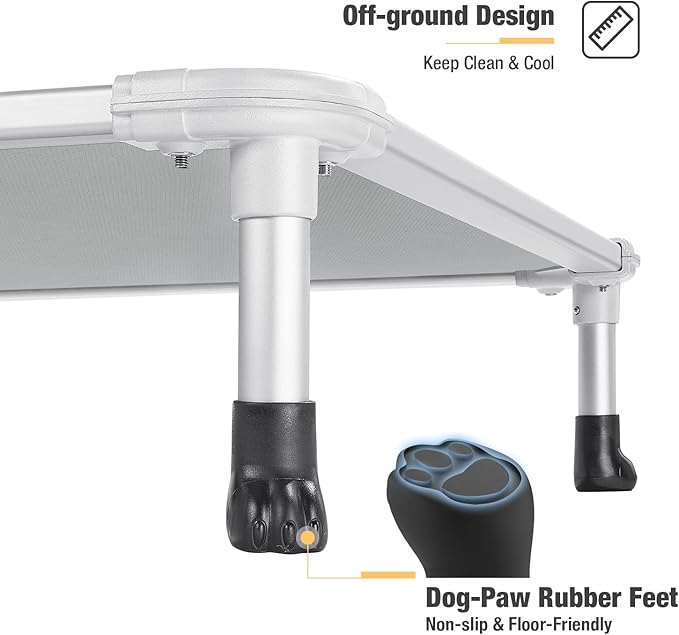 Veehoo Chew Proof Elevated Dog Bed - Cooling Raised Pet Cot - Silver Aluminum Frame and Durable Textilene Mesh Fabric, Unique Designed No-Slip Feet for Indoor or Outdoor Use, Grey, Large, CWC2003-Mewly Pet